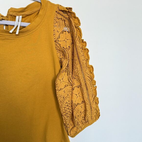 Anthropologie Shirt Womens Small Lace Crochet Puff Sleeve Boho Tie Back Top - Picture 4 of 7